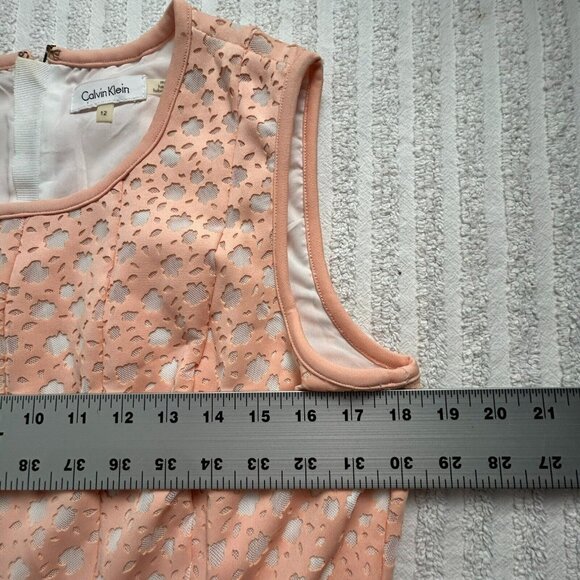 Calvin Klein Women's Floral Cut Out Print Fit & Flare Mini Dress Coral Orange 12 - Picture 7 of 12
